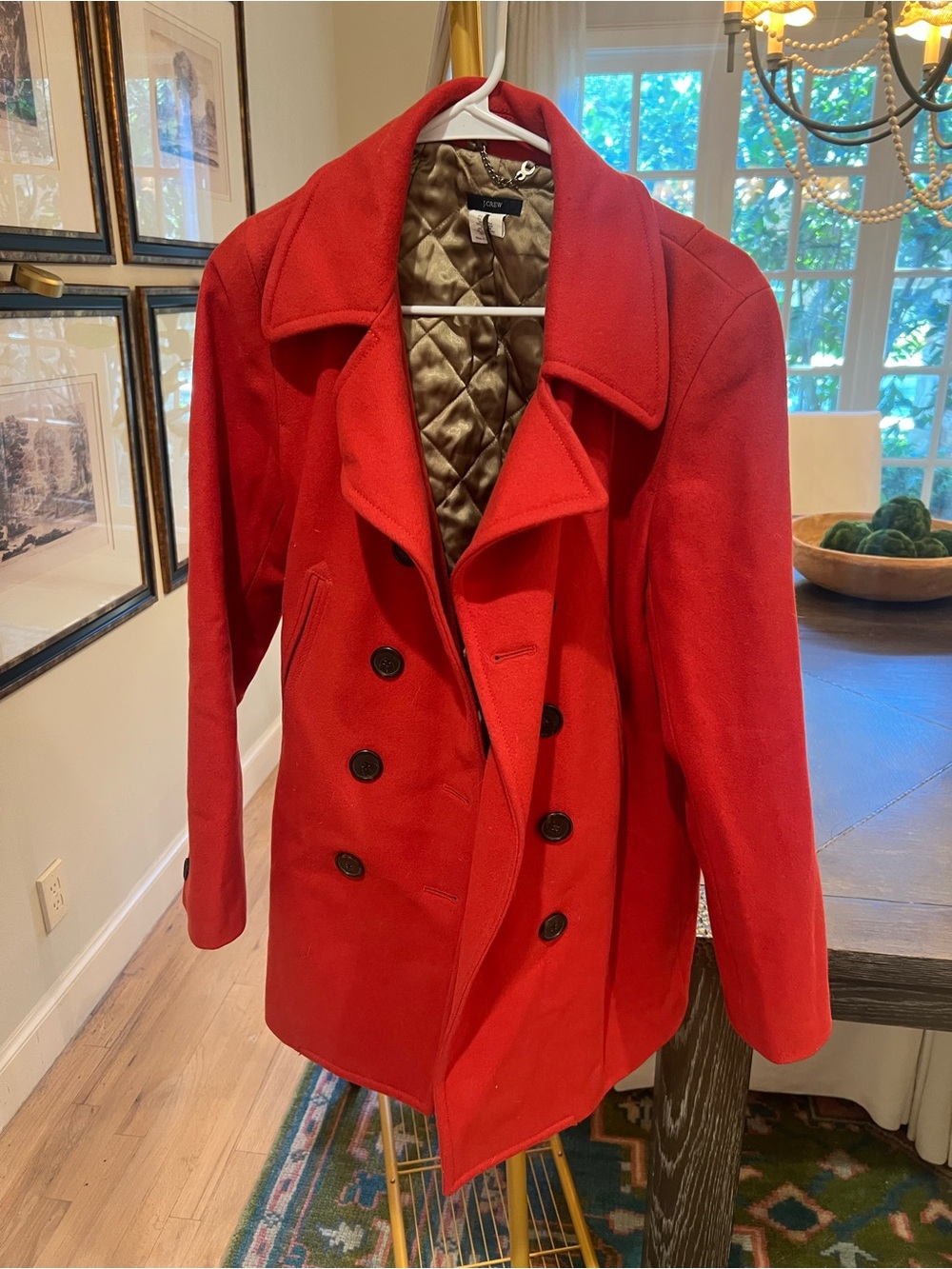 Women’s Jcrew Thinsulate Classic Double-Breasted Coral Red Peacoat-
